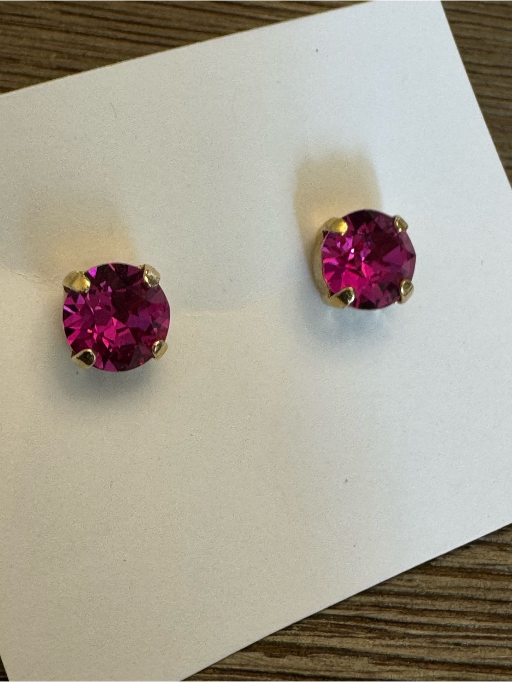 Pink Fuschia Magenta Round Crystal Stud Earrings in Gold Tone Setting